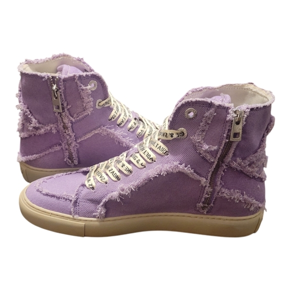 ZADIG & VOLTAIRE NIB $398 Flash Purple Canvas Raw Edge High Top Sneaker 41/10 US - Picture 4 of 8